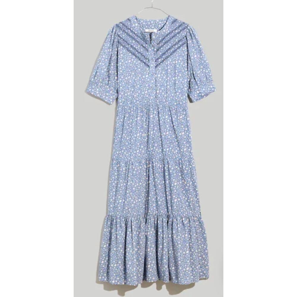 Madewell Embroidered Puff-Sleeve Midi Dress in Cottage Garden Floral Size Small